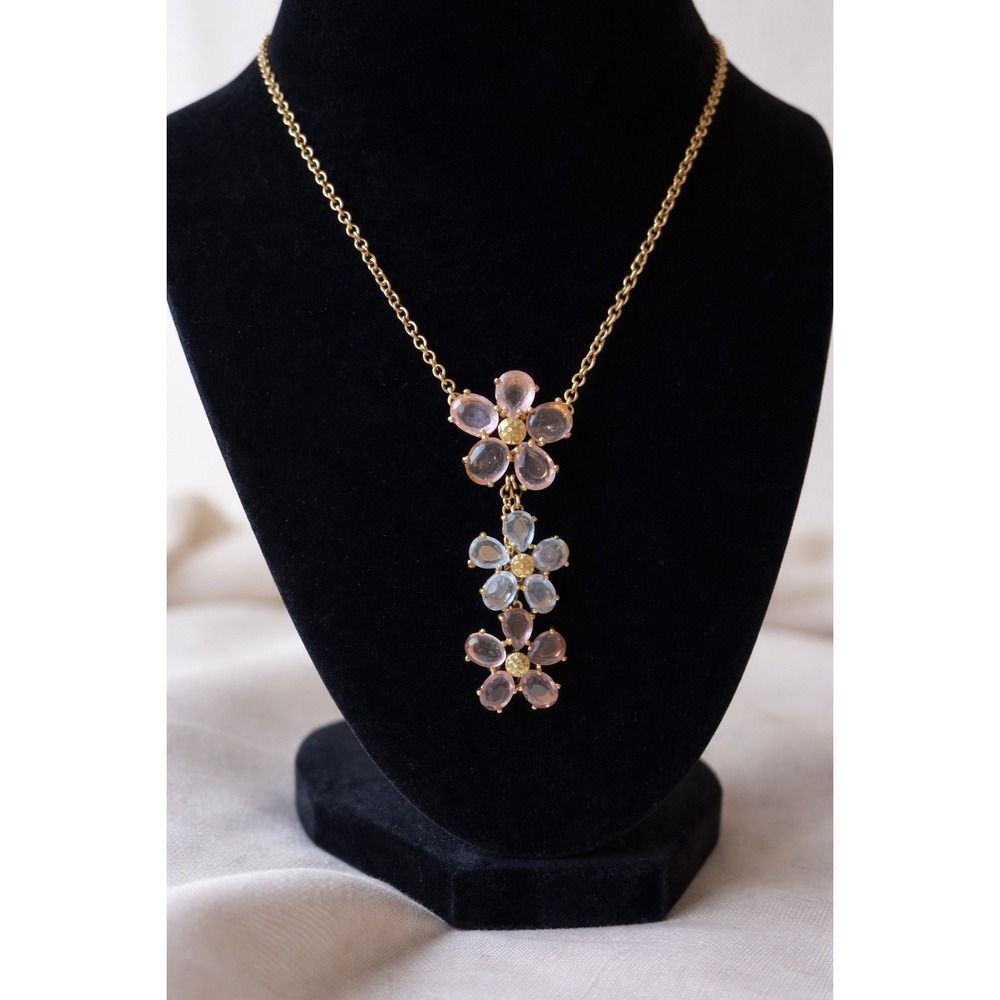 Coach Daphne Pink Glass Floral Drop Necklace Gold Tone Signed Rare